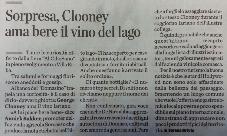 Clooney ama bere bene, il vino Domasino!